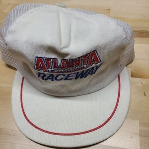 Vintage Atlanta raceway hat. White trucker hat mesh. Adjustable snapback